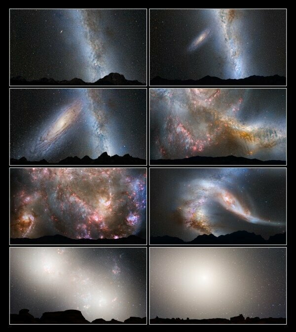 Вот так будет выглядеть ночное небо по мере столкновения галактики Млечный Путь и Андромеда:
