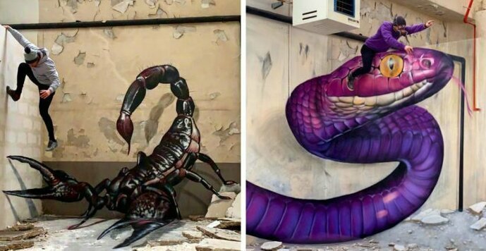 20 граффити от французского мастера, чьи змеи, скорпионы и динозавры выглядят живее всех живых