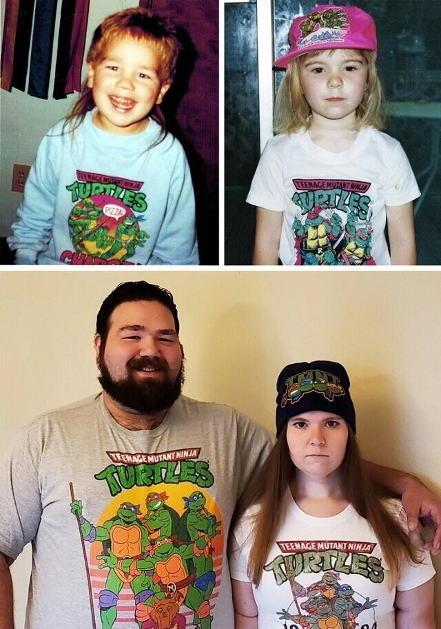 "Мы с парнем нашли наши детские фото в одинаковых футболках с черепашками-ниндзя и воссоздали их уже вместе"