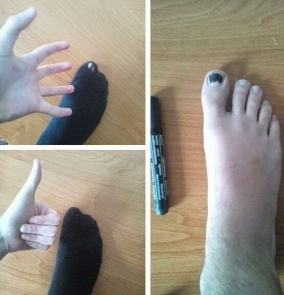 Не тратьте деньги на новые носки - дешевле раскрасить ногти на ногах несмывающимся маркером