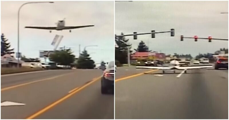 В Америке неисправный самолет приземлился на дорогу: видео