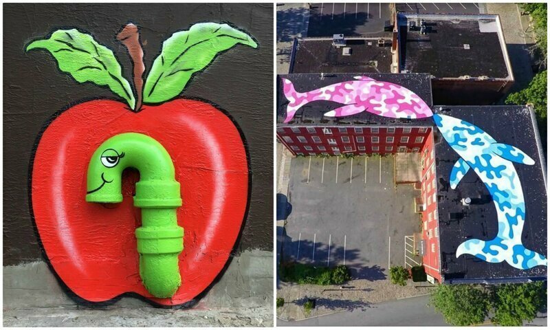 Художник оживляет городскую серость креативным стрит-артом