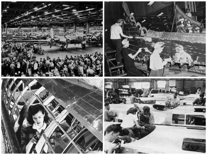 30 тыс. человек ежедневно трудилось на заводе, собирая бомбардировщики Boeing B-17. 