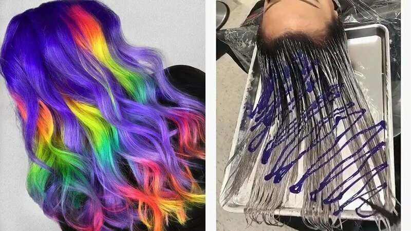 Покраска волос в цвет радуги 