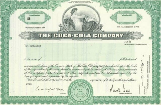 1. Паевой сертификат компании Coca-Cola