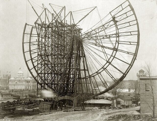 Строительство одного из первых колес обозрения. Сент-Луис, США, 1904 год