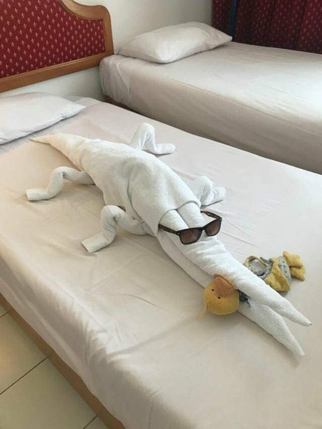 1. Сотрудники отеля сделали крутого крокодила из полотенец