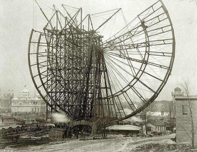 2. Строительство одного из первых колес обозрения мира. 1904 год, Сент-Луис, США