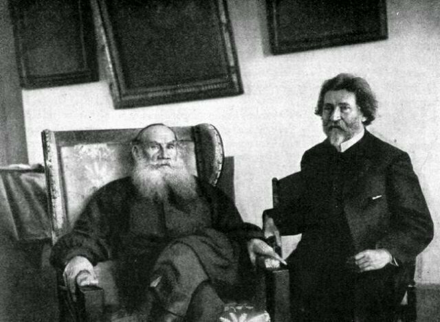 Лев Толстой и Илья Репин в Ясной Поляне, 1907 год