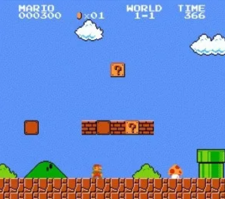 В игре Super Mario Bros. облака сделаны по одному образу с кустами. Они различаются только цветом