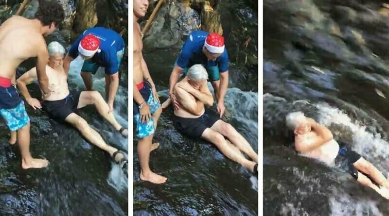 87-летний дедушка бросил вызов своему возрасту и съехал по 7,6-метровому водопаду