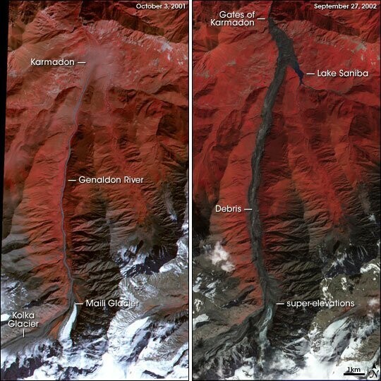 Сход ледника в Кармадонском ущелье 17 лет назад (20 сентября 2002)