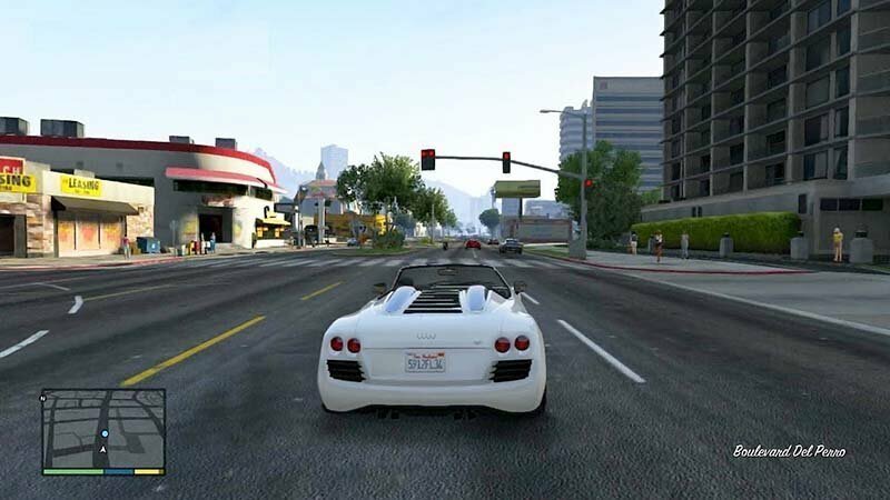 6. Grand Theft Auto V (2013) — самый машстабный экшн с перестрелками и грабежами в мегаполисе