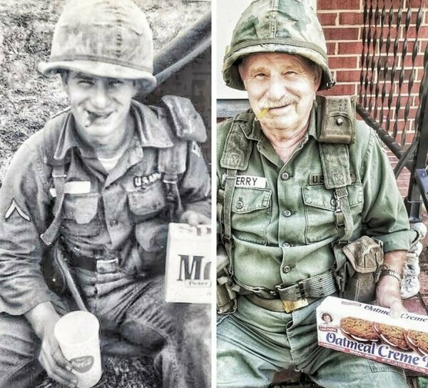 Мужчина, служивший во Вьетнаме, в 19 лет и сейчас.