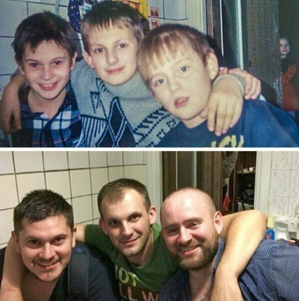 Трое друзей в 1999 и 2016 годах.