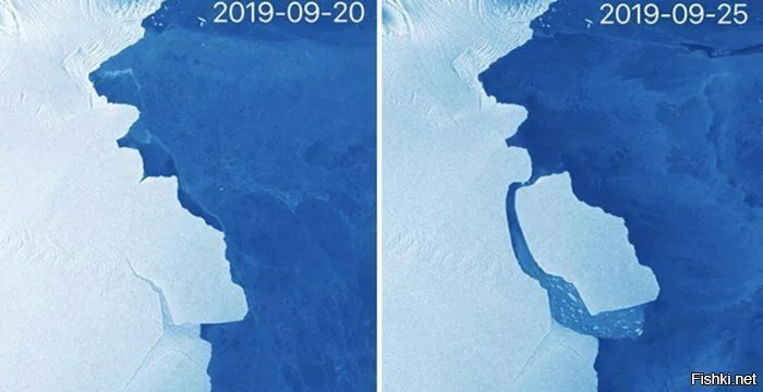 Айсберг весом 315 миллиардов тонн, который откололся от Антарктиды несколько ...