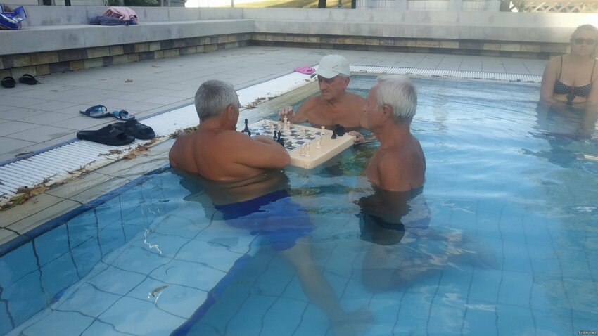 Ну чем еще занять себя венгерскому пенсионеру, если не шахматами "на водах"