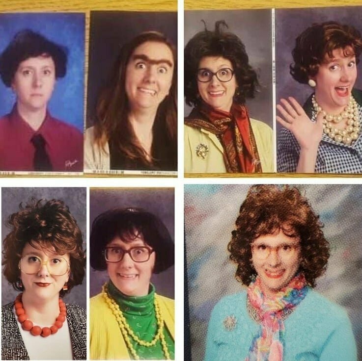 Учительница каждый год надевает разные костюмы для фотографий