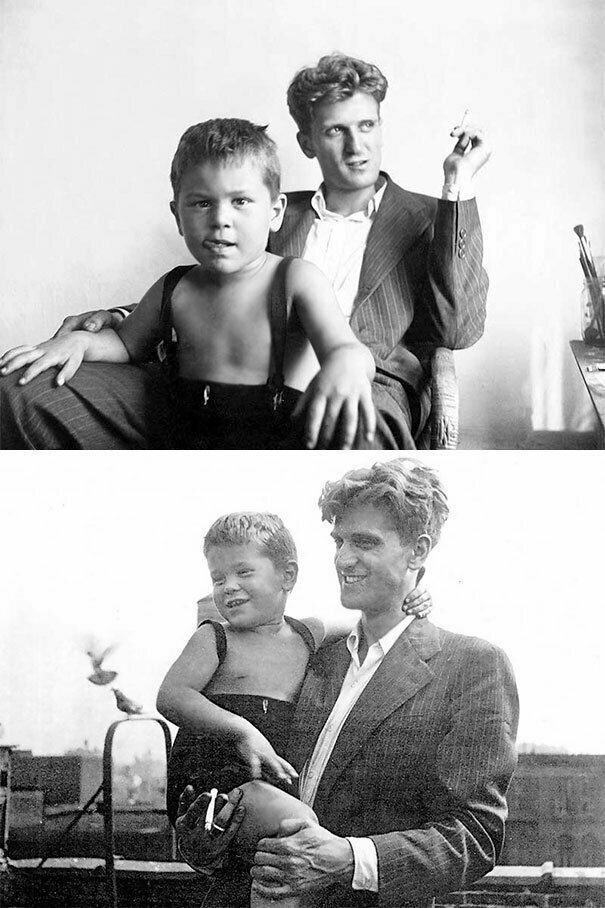 3-летний Роберт Де Ниро со своим 24-летним отцом Робертом Де Ниро-старшим, 1946 год.