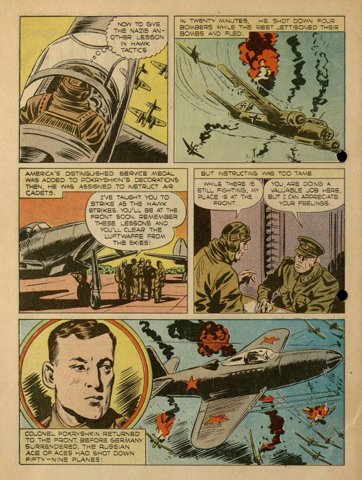 Уникальный американский комикс 1945 года о советском лётчике Покрышкине с переводом