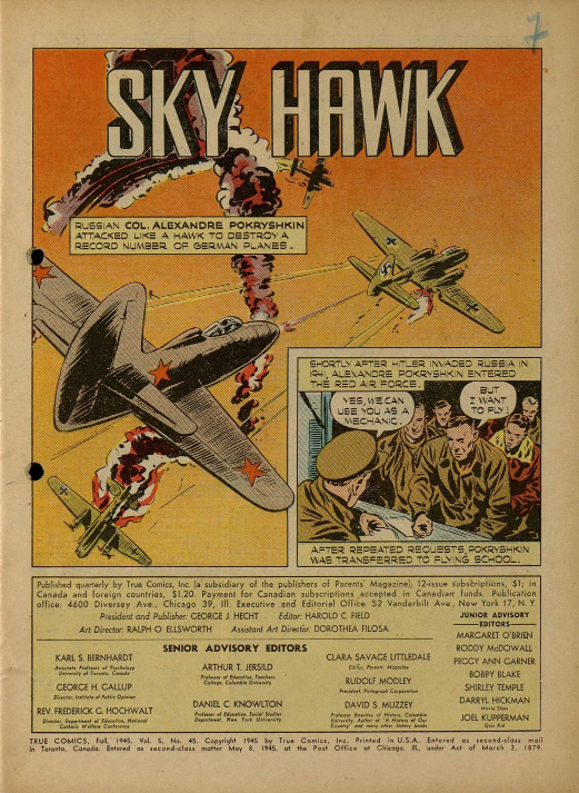 Уникальный американский комикс 1945 года о советском лётчике Покрышкине с переводом