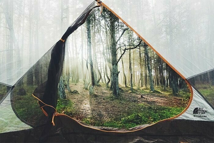 Кадр, сделанный из туристической палатки, выглядит каким-то трюком из Фотошопа