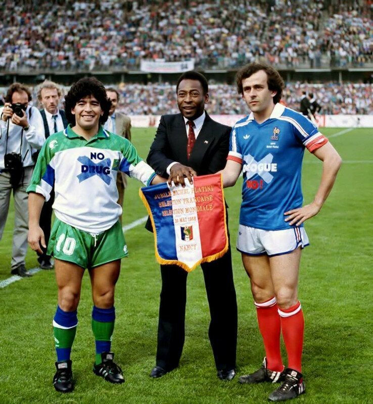 Марадона, Пеле и Платини на прощальной игре последнего, 1988 год, Нанси