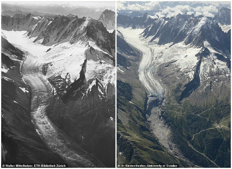 Ученые показали, сколько льда потеряли ледники Монблана за 100 лет