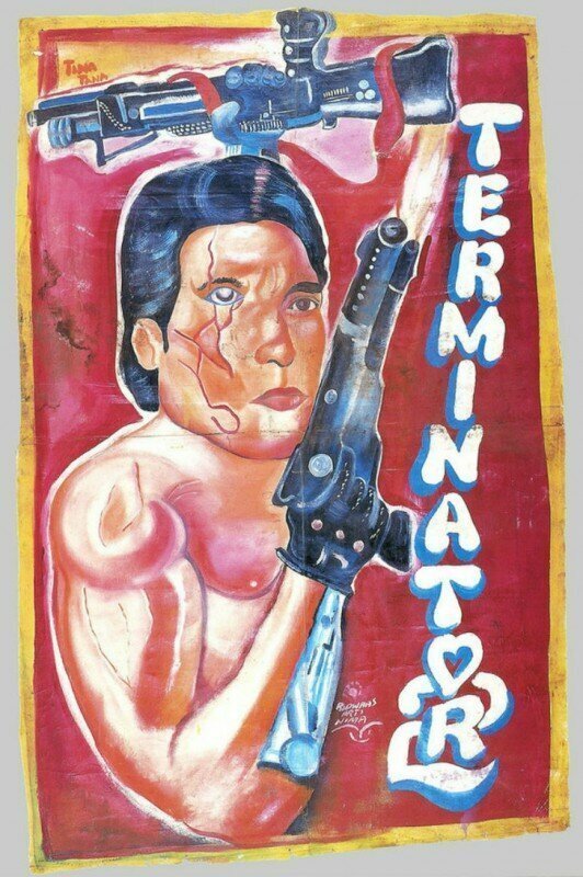 Культовый фантастический фильм Джеймса Кэмерона 1984 года. На плакате — Терминатор в исполнении Арнольда Шварценеггера.