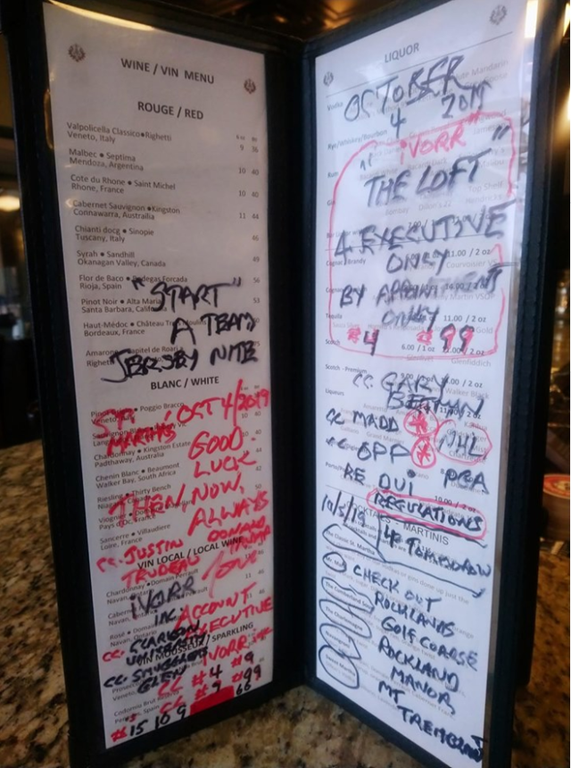 7. "В местной кафешке, где я работаю, наш постоянный гость решил использовать меню для своих записок"