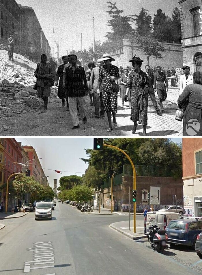 Римский район Сан-Лоренцо после бомбежки, 1943 год