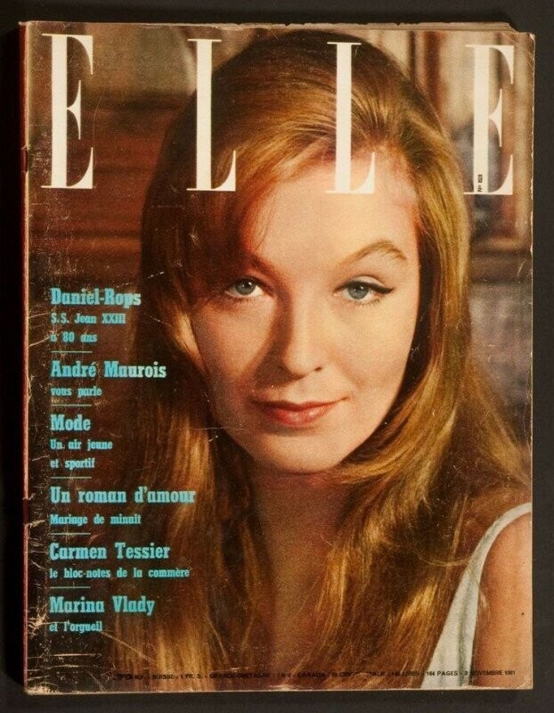 23-летняя Марина Влади на обложке журнала «Elle», 3 ноября 1961 года, Франция