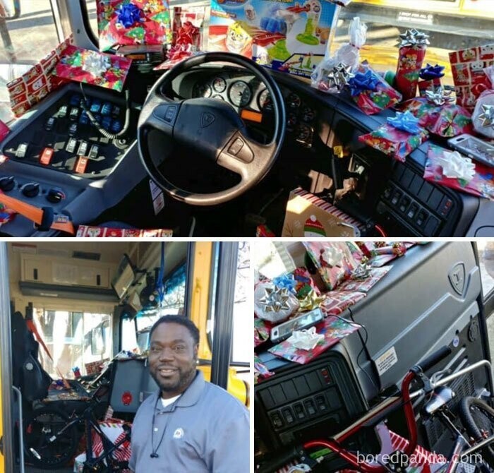 Водитель школьного автобуса спросил каждого ребенка, что они хотели бы получить на Рождество. Он купил каждому школьнику подарок, и вручил перед праздником