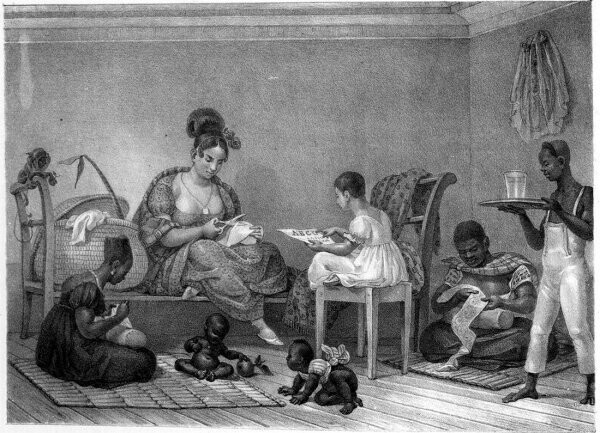 Домашняя прислуга обслуживает свою госпожу и ее дочь (Бразилия, 1831 год)