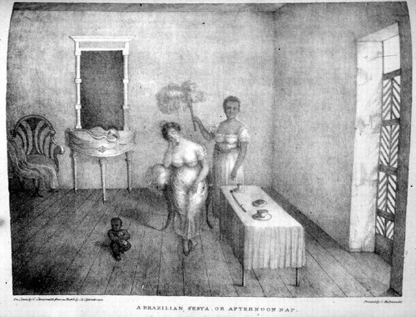 Домашняя рабыня со своей госпожой и ее ребенком (Бразилия, 1821 год)