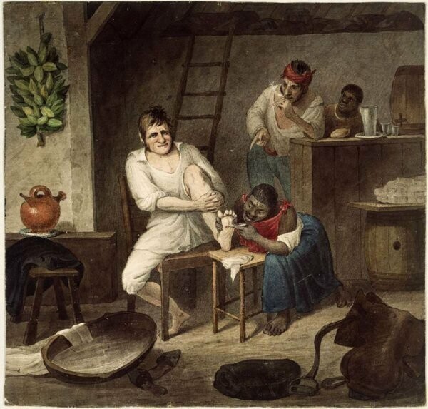 Домашняя рабыня вынимает впившегося клопа из ступни своего господина (Бразилия, 1820 год)
