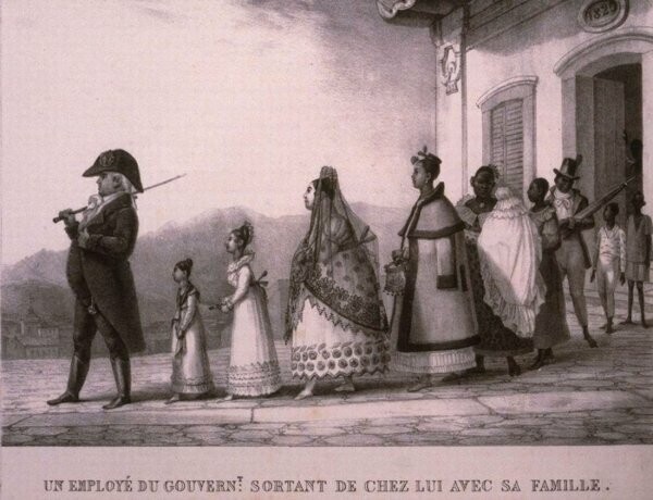 Домашние рабы сопровождают семейство своих хозяев (Бразилия, 1831 год)