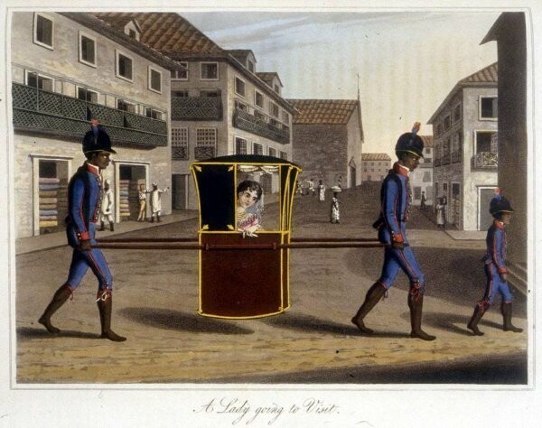 Рабы - носильщики транспортируют свою госпожу (Бразилия, 1816 год)