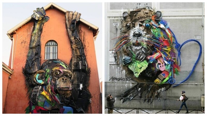 Художник создает огромные фигуры животных из мусора