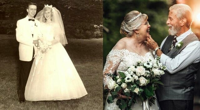 11. Супружеская пара повторила свадебную фотосессию 1959 года в 2019
