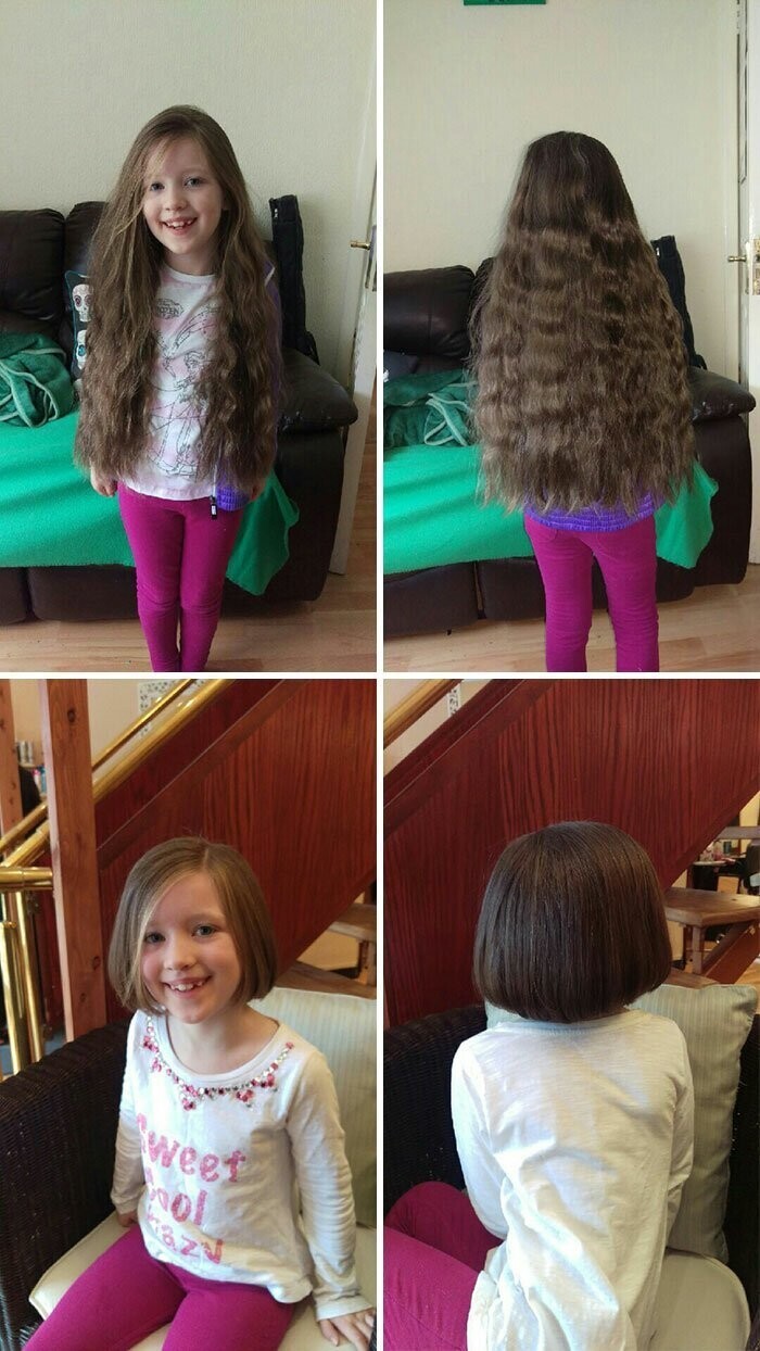 26. 7-летняя девочка пожертвовала свои роскошные волосы на парики для больных детей. Да, каким-то вещам нужно учить с детства