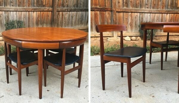 Это обеденный стол и стулья от датского дизайнера Ганса Олсена. Сделано в середине ХХ века