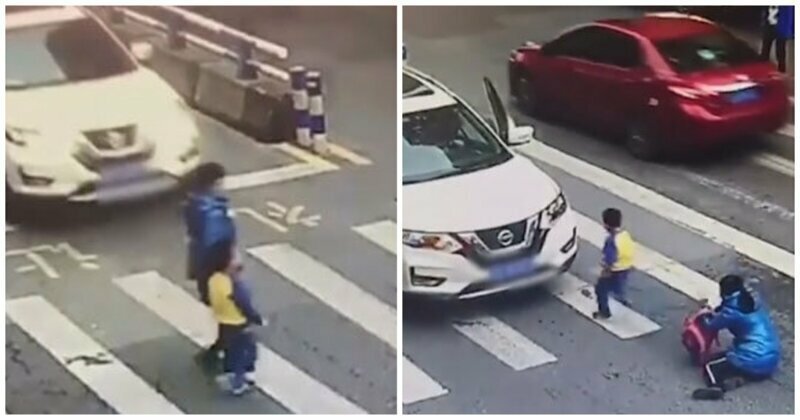 Маленький мальчик атаковал  автомобиль, сбивший его маму