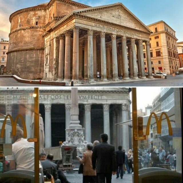 Мало кто знает, что перед знаменитым Пантеоном в Риме находится Макдональдс.