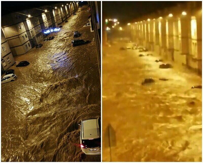 Наводнение в Испании смывает автомобили