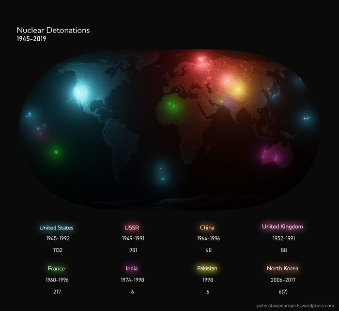 И немного взрослой инфографики. Ядерные взрывы по всему миру