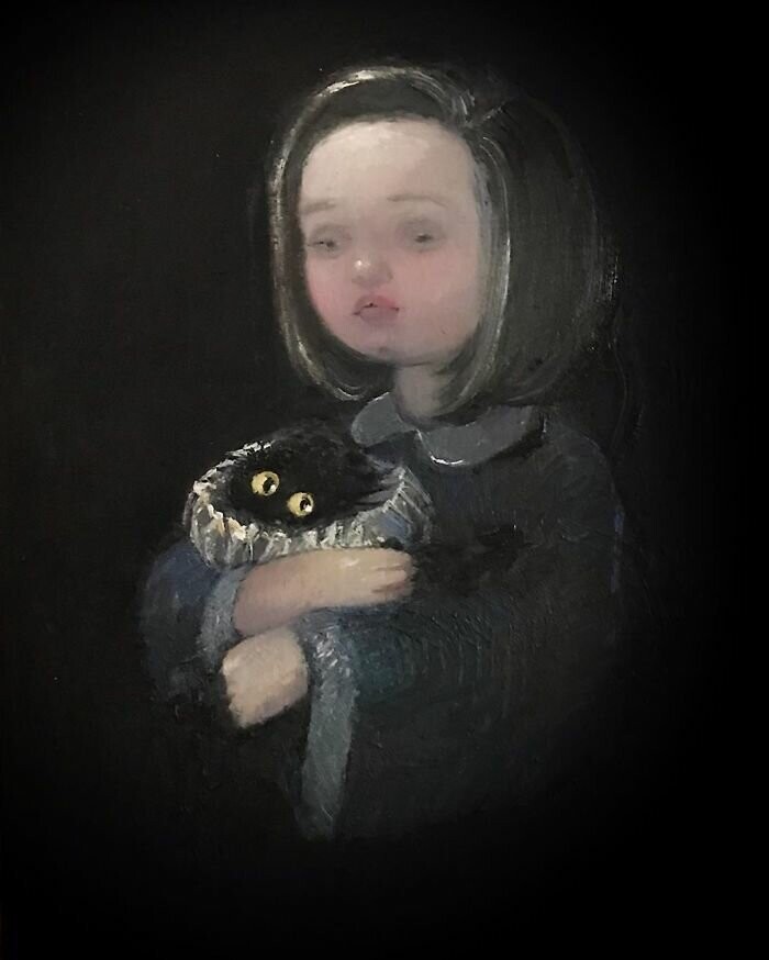 Художница дорисовала крошечного чёрного кота на знаменитых картинах  