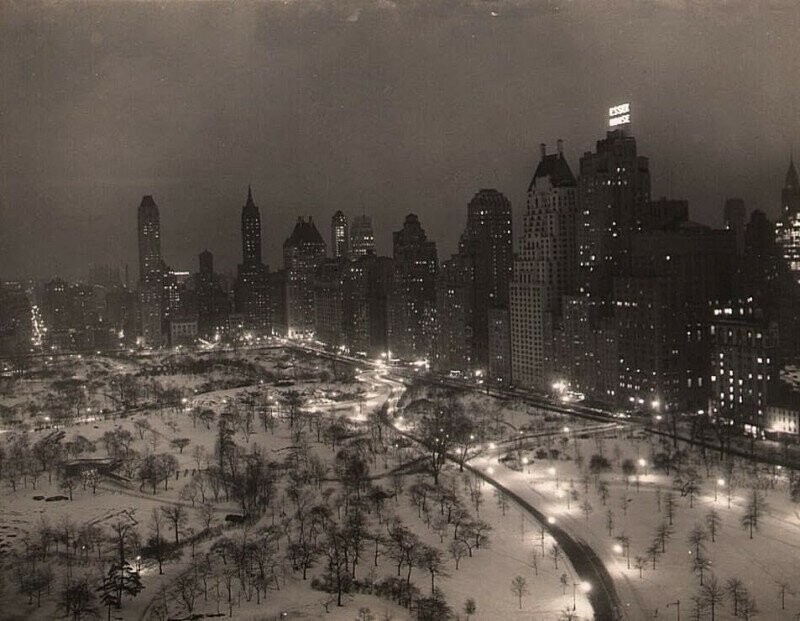 Цeнтральный пaрк зимней ночью. Нью-Йорк, 1930-е