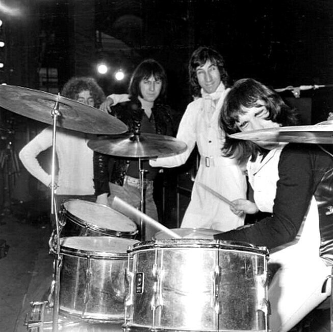 Роджер Долтри, Джон Энтвист, Пит Таунсенд и Кит Мун из The Who, во время репетиций. 1969 год. 