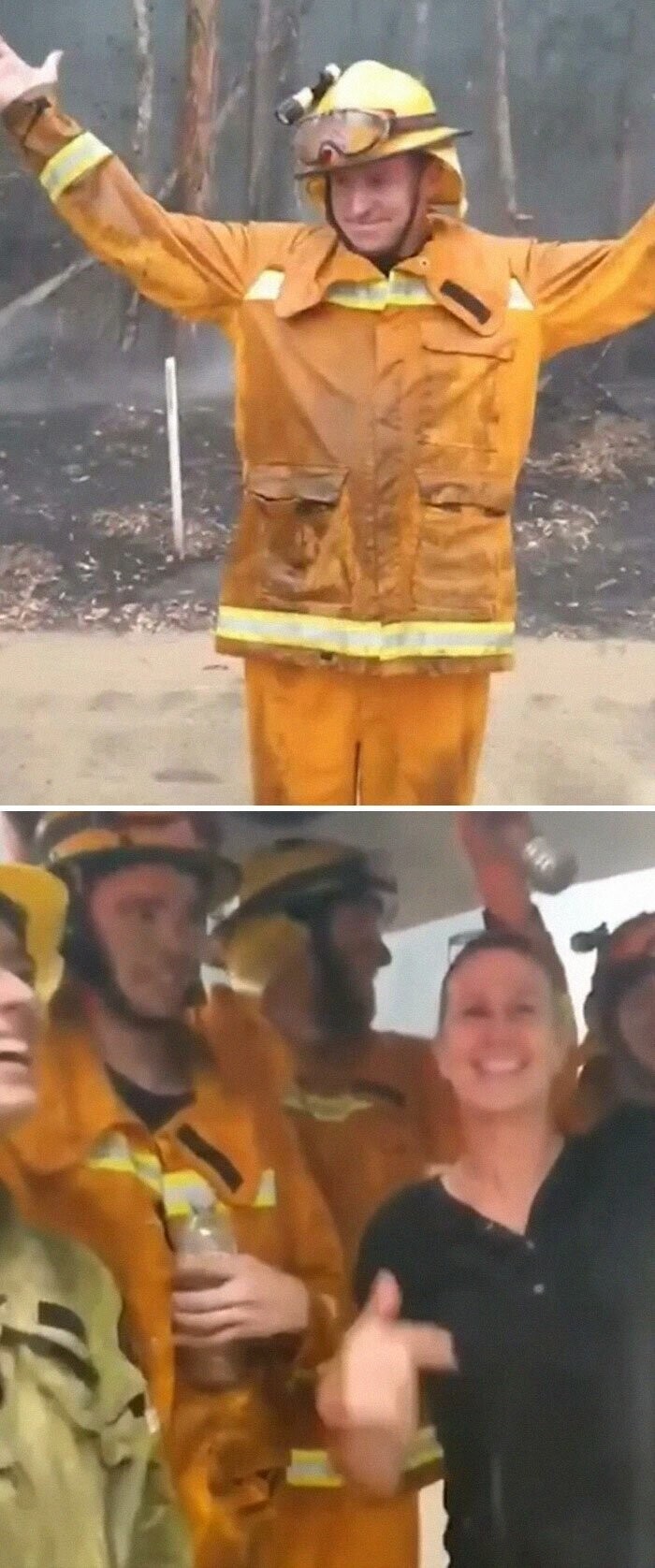 Пожарные буквально танцевали от радости, когда пошел первый дождь